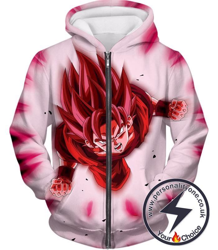 Dragon Ball Super Goku Super Saiyan God Awesome Power Cool Action White Zip Up Hoodie